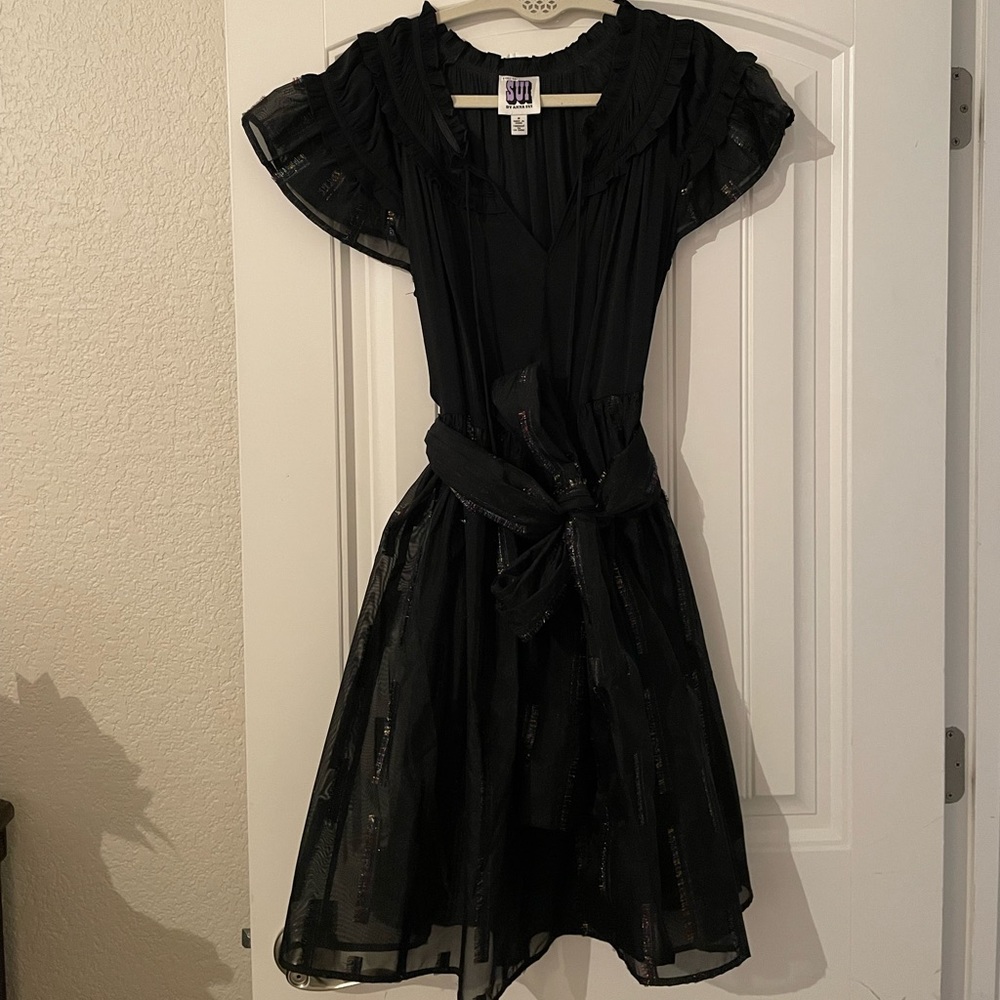 Sui by Anna Sui Black and Iridescent Dress Size Medium Bow Detail
